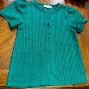 LOFT Teal Textured Short-Sleeve Blouse